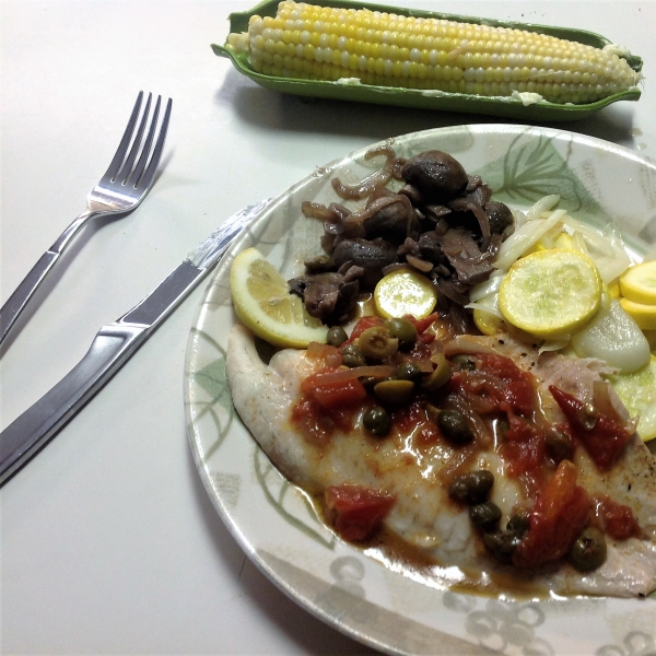 Grilled Tilapia with Tomato-Olive Tapenade