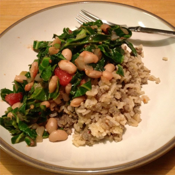 Collard Greens with Rice and Sausage