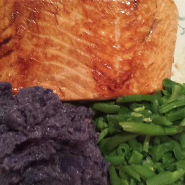 Carrie's Salmon with Purple Pureed Potatoes and French Green Beans