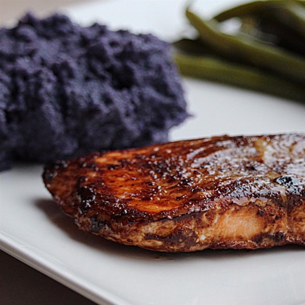 Carrie's Salmon with Purple Pureed Potatoes and French Green Beans