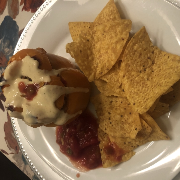 Chorizo-Stuffed Peppers with Green Chile Ranchero Sauce
