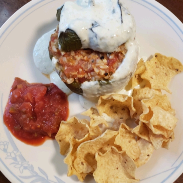 Chorizo-Stuffed Peppers with Green Chile Ranchero Sauce