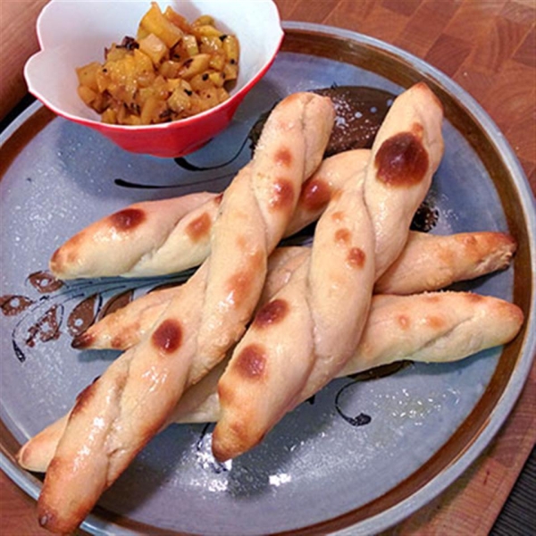 Salted Naan Sticks with Mango Chutney