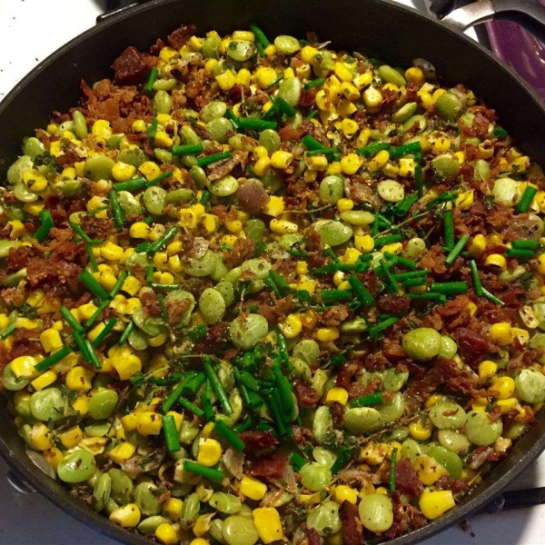 Creamy Succotash with Bacon, Thyme and Chives