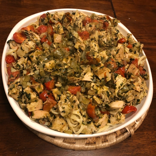 Basil Chicken over Angel Hair