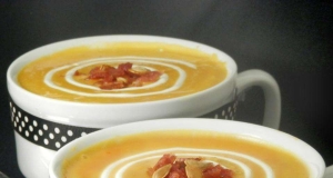 Roasted Butternut Squash and Sweet Potato Bisque with Smoked Applewood Bacon