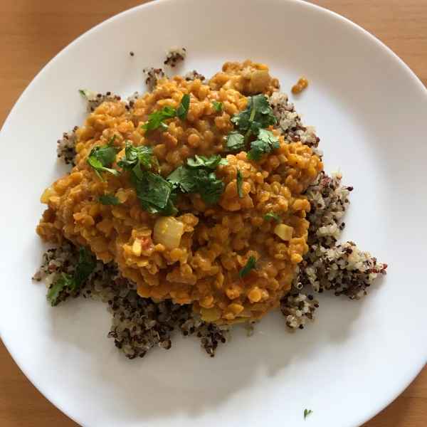 Coconut-Curry Lentil Stew Served over Quinoa