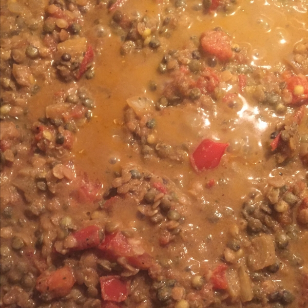 Coconut-Curry Lentil Stew Served over Quinoa