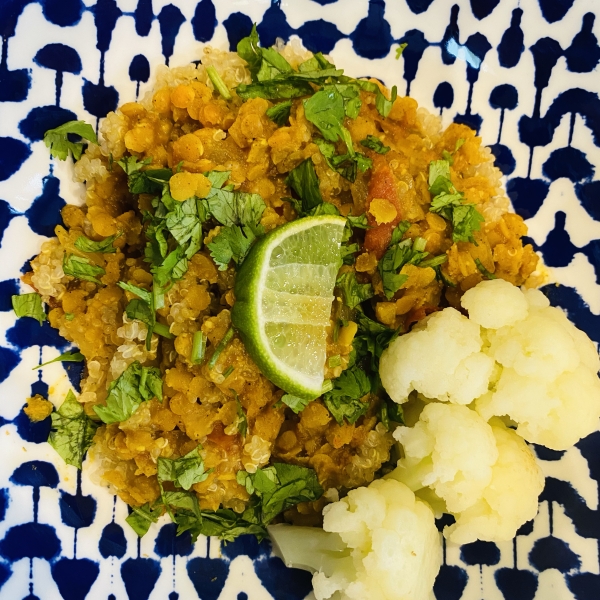 Coconut-Curry Lentil Stew Served over Quinoa