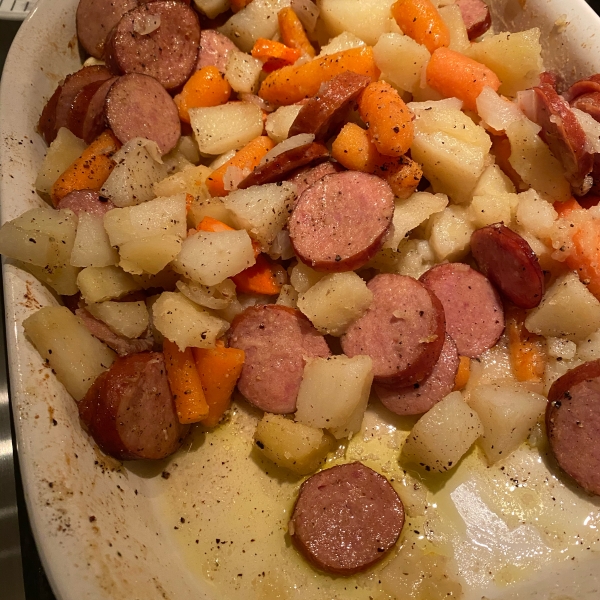 Sausage, Potato, Carrot Bake