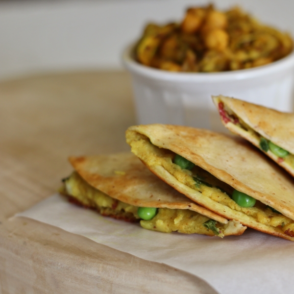 Mal's Samosa Quesadillas with Curried Cabbage and Chickpeas