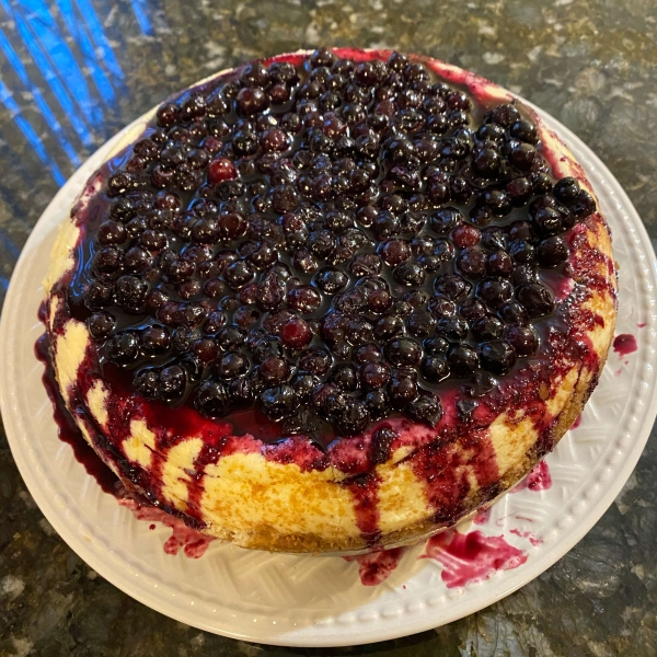 Lemon Souffle Cheesecake with Blueberry Topping