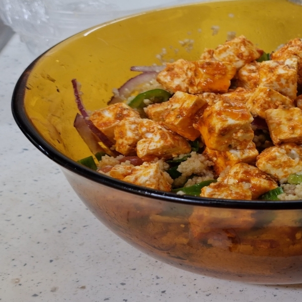 Greek Salad with Couscous and Spicy Feta Cheese