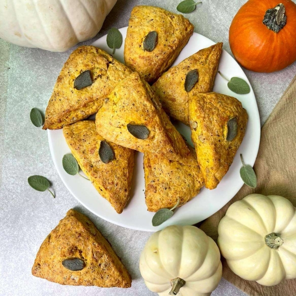 Cheesy Pumpkin Scones with Walnuts and Sage
