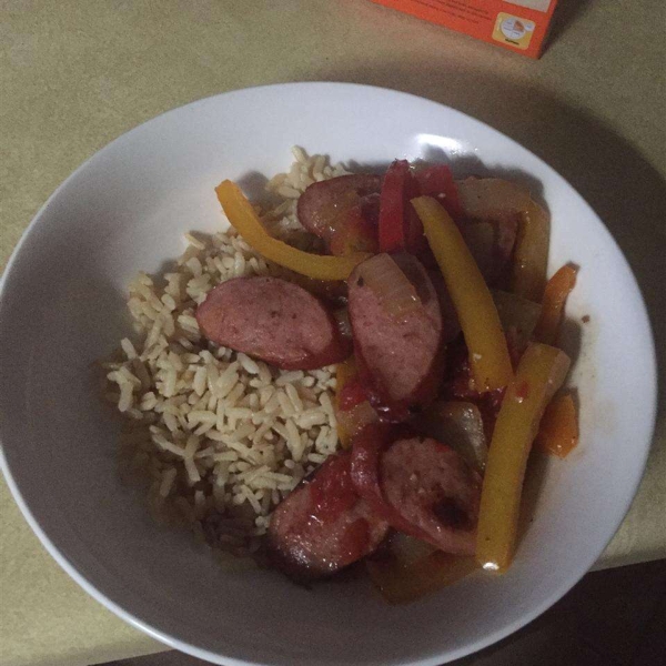 Spicy Sausage and Peppers Over Rice