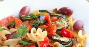 Vegan Italian Pasta Salad with Vegetables and Olives