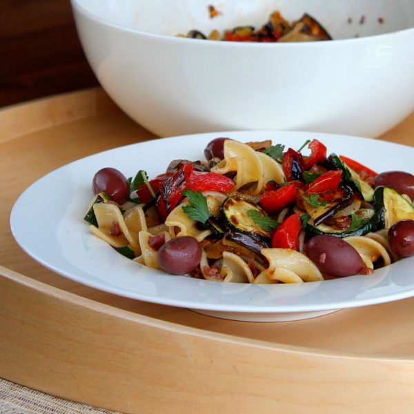 Vegan Italian Pasta Salad with Vegetables and Olives