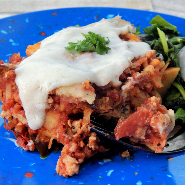 Paleo Turkey Sweet Potato Casserole With Eggplant and Tomato