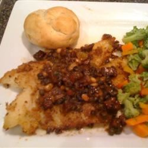 Pan Roasted Halibut with Calvados and Serrano Ham-Butter Sauce