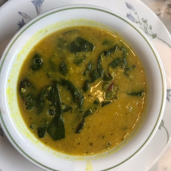 Vegan Red Lentil Soup with Swiss Chard