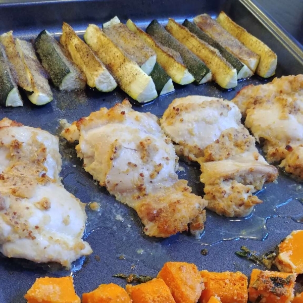 Horseradish Chicken, Butternut Squash, and Zucchini Sheet Pan Dinner