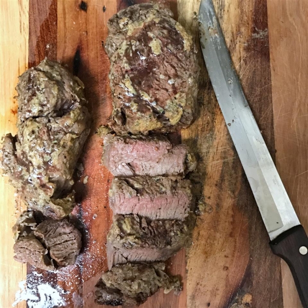 Beef Tenderloin Steaks Topped with Horseradish and Dijon Mustard