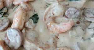 Shrimp and Andouille Sausage with Mustard Sauce