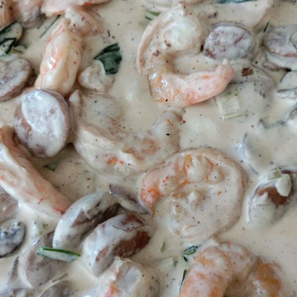 Shrimp and Andouille Sausage with Mustard Sauce