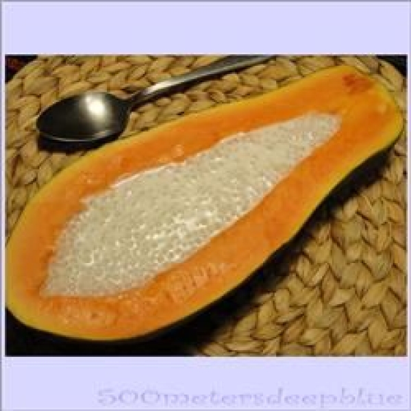 Coconut Tapioca in Papaya Bowl