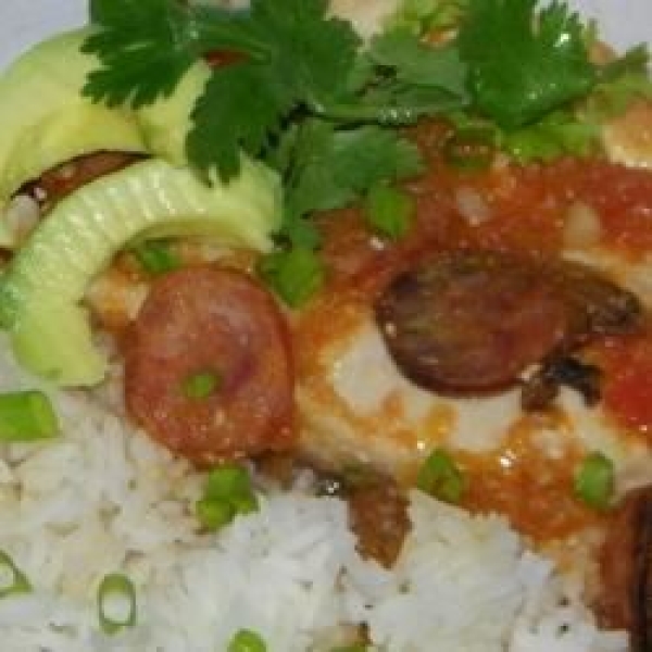 Chicken with Red Chile Sauce and Sausage (Pollo con Salsa Rojo y Chorizo)