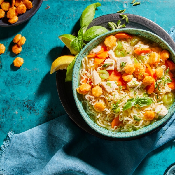 Chicken Ramen Noodle Soup with Honey Sriracha Crackers