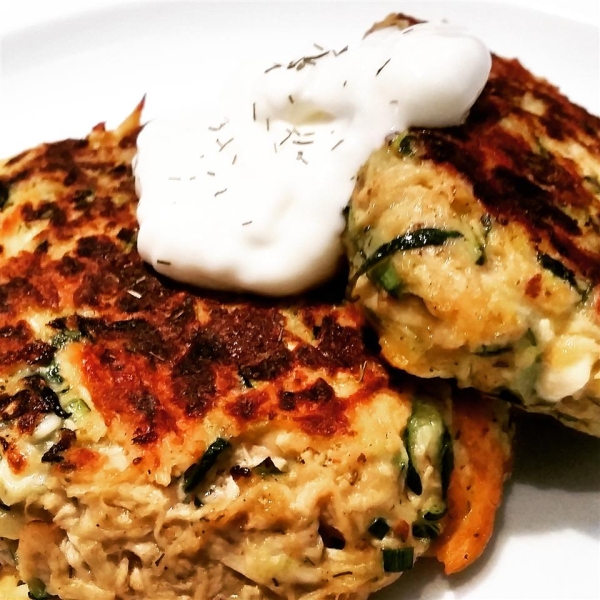 Chicken, Chive, and Feta Zucchini Fritters