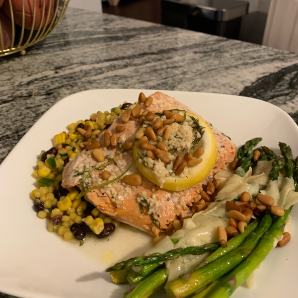 Lemon Dill Salmon with Garlic, White Wine, and Butter Sauce