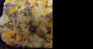 Biscuit Bread Pudding with Sausage and Mushroom Custard