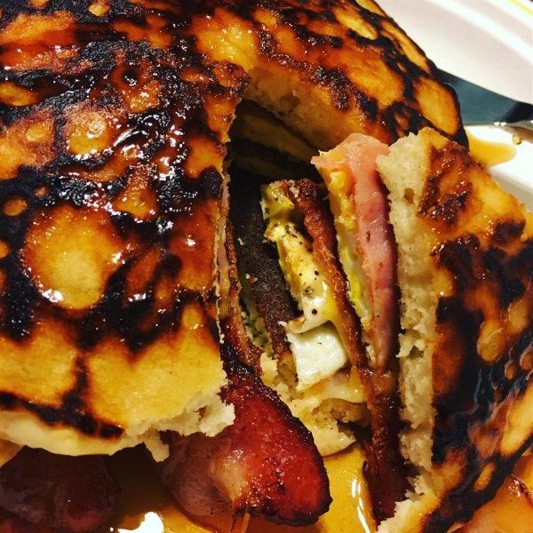 Leftover Pancake Breakfast Sandwich