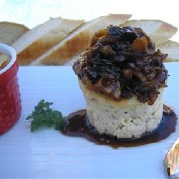 Savory Blue Cheese Cheesecake with Cherry Pear Compote and Cherry Balsamic Glaze