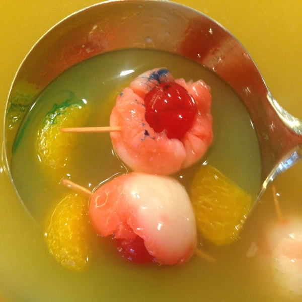 Non-Alcoholic Children's Halloween Punch with Eyeballs and Worms