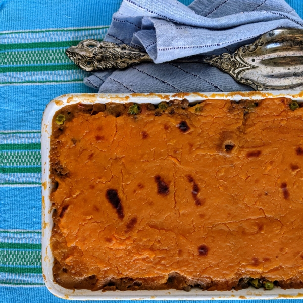 Dutch Oven Plant-Based Cottage Pie with Sweet Potatoes