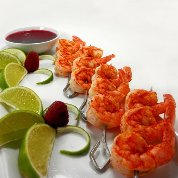 Butterfly Chili Lime Prawn Spedini with Raspberry Dipping Sauce