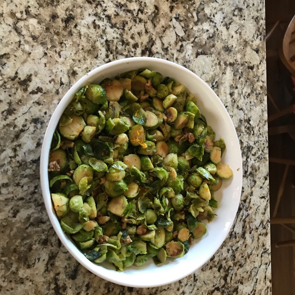 Browned Brussels Sprouts with Orange and Walnuts