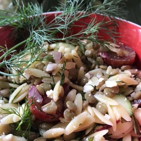 Minty Orzo Lentil and Feta Salad