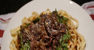 Pasta with Braised Beef and Baby Arugula