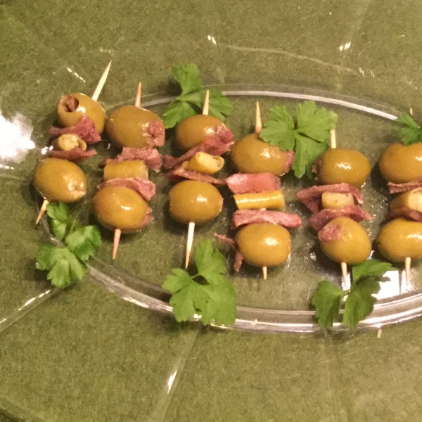 Pintxo Gilda (Basque Pepper, Olive, and Anchovy Skewers)