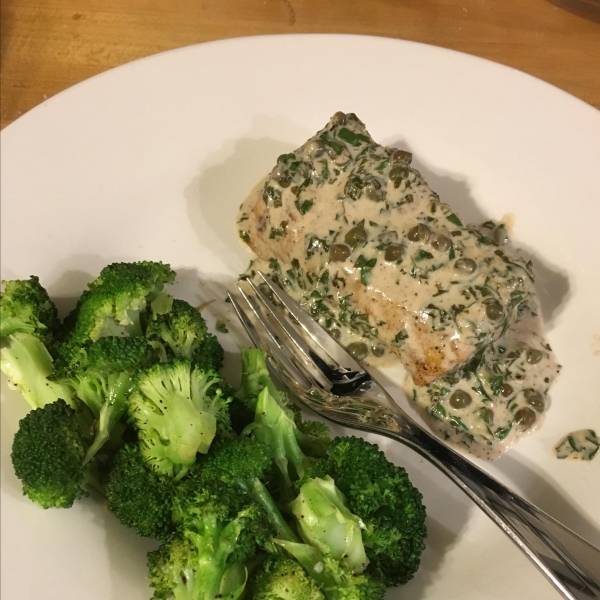 Pan Fried Halibut Steak with Light Green Sauce