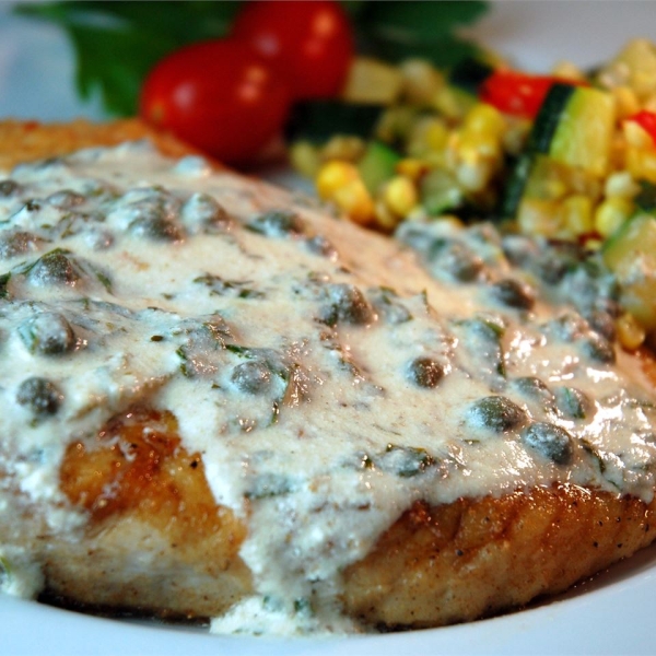 Pan Fried Halibut Steak with Light Green Sauce