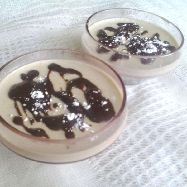 Costa Rican Coffee Panna Cotta with Bittersweet Chocolate-Rum Sauce