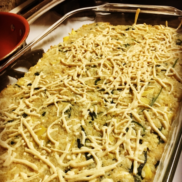 Cauliflower Rice Casserole with Spinach and Artichokes