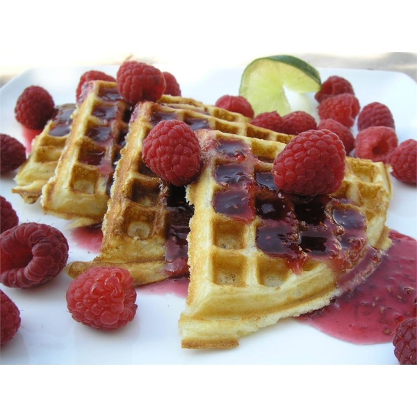 Eggnog-Raspberry Belgian Waffles