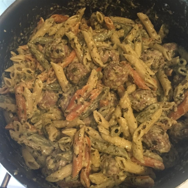 Creamy Pesto Penne with Sausage