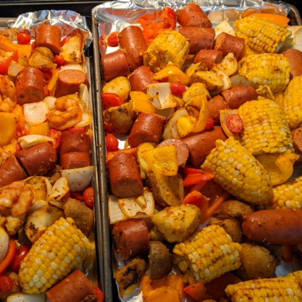 Sheet Pan Shrimp and Sausage Bake